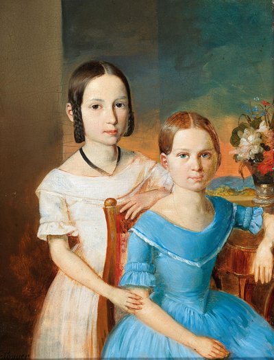 Schwestern vor einer Landschaftskulisse von Leopold Fertbauer